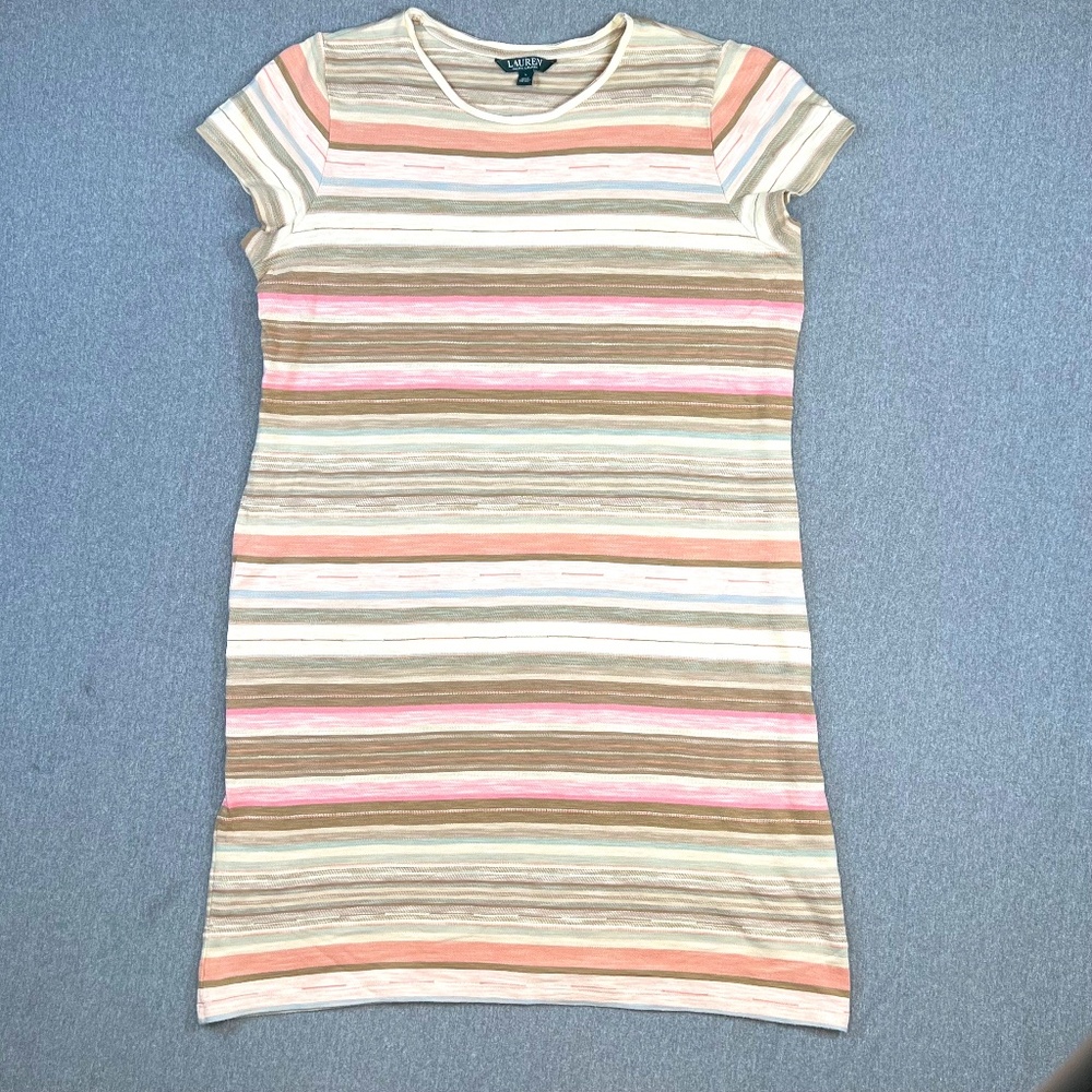 Lauren Ralph Lauren Green Label T-Shirt Midi Dress L Crew Neck Stripes Boho 90s